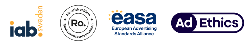 Logotyper för IAB Sweden, Reklamombudsmannen, EASA och AdEthics.